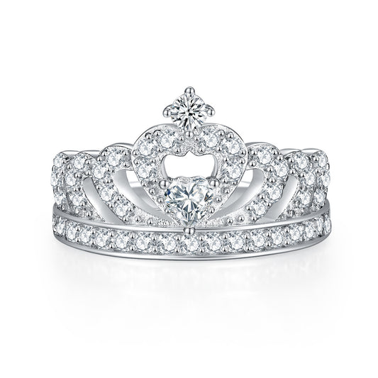 Heart Shape Crown with Zircon Silver Ring for Women