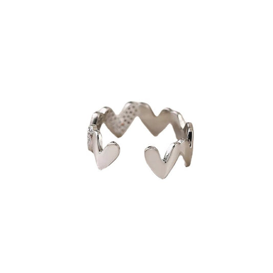 Love Wave with Zircon Silver Ring for Women