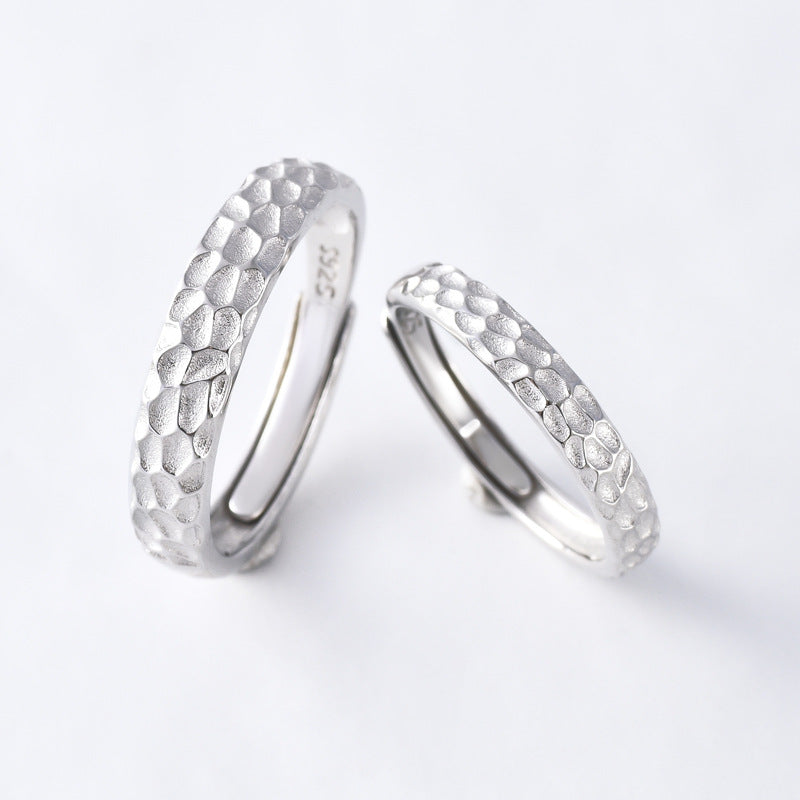 Irregular Concave-convex Texture Silver Couple Ring for Women