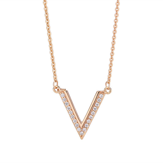 Zircon V-shaped Pendant Silver Necklace for Women