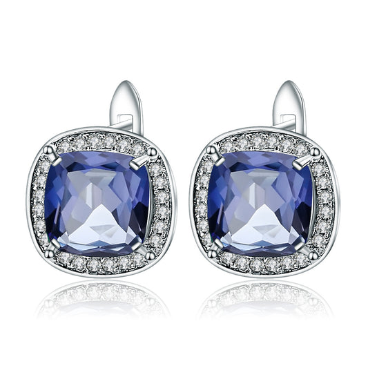 Crystal Soleste  Halo Square Sterling Silver Studs Earrings for Women
