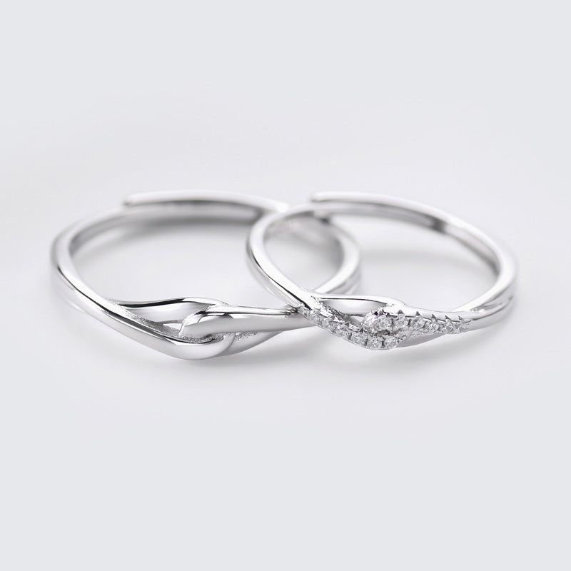 Romantic Interlaced Buckle Silver Couple Ring