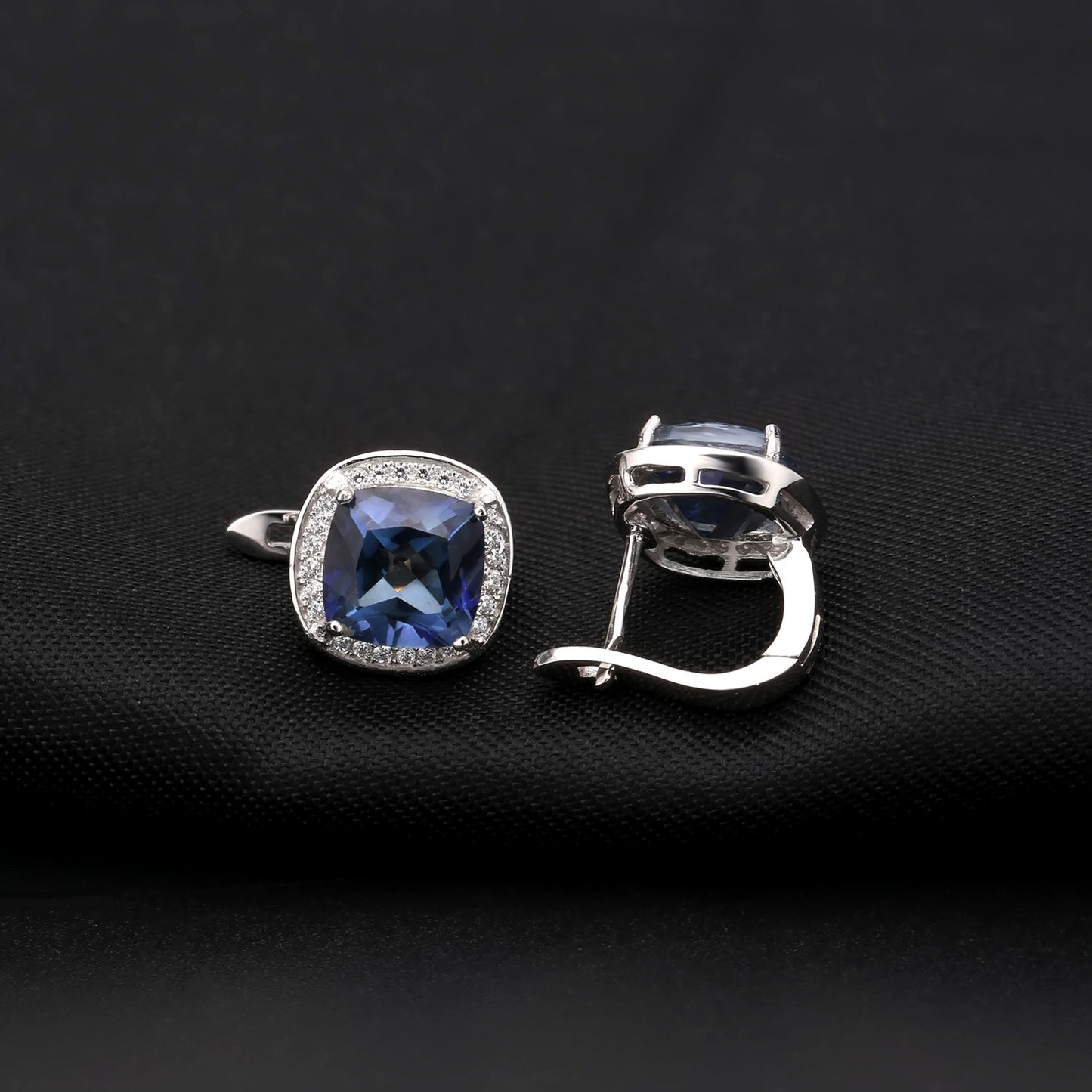 Crystal Soleste  Halo Square Sterling Silver Studs Earrings for Women