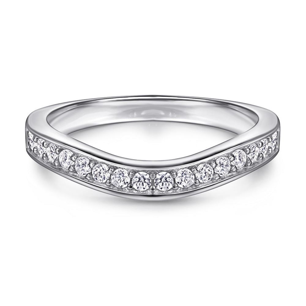 Round Zircon Cathedral with Wave Half Eternity Silver Ring Set