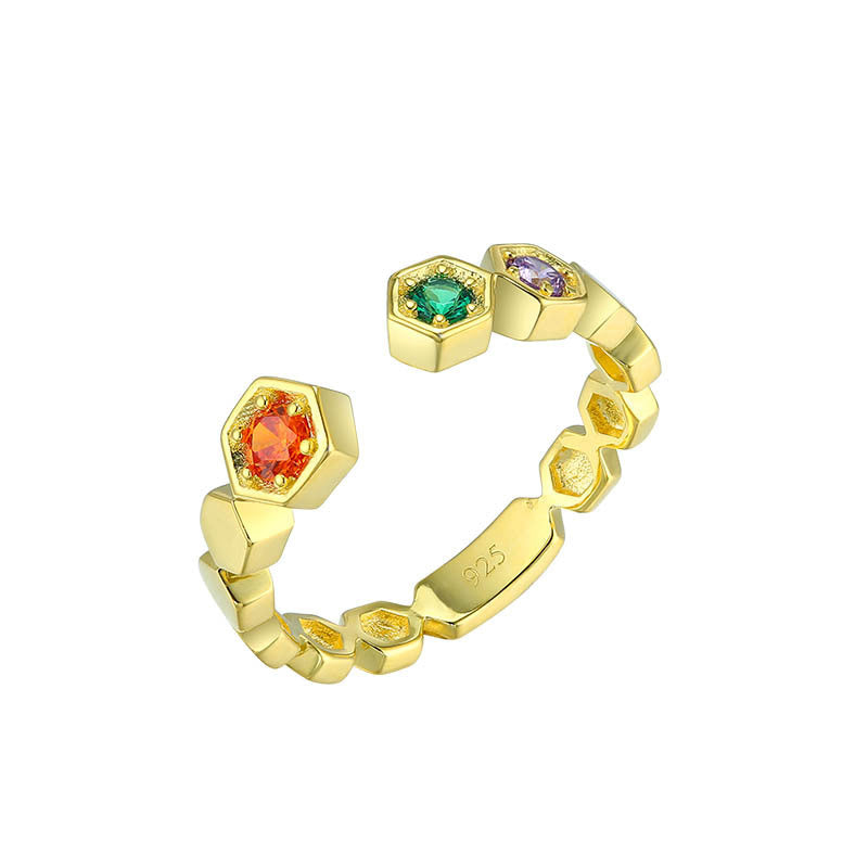 Colourful Zircon Honeycomb Silver Ring for Women