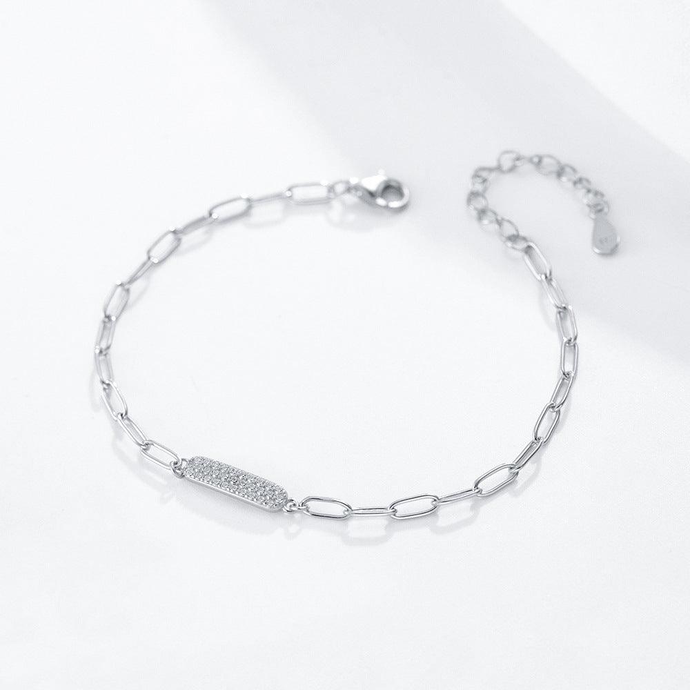 Full Zircon Strip Silver Bracelet for Women
