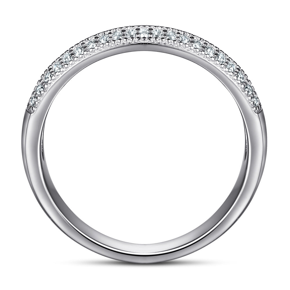 Half Circle Double-row Zircon Silver Ring for Women
