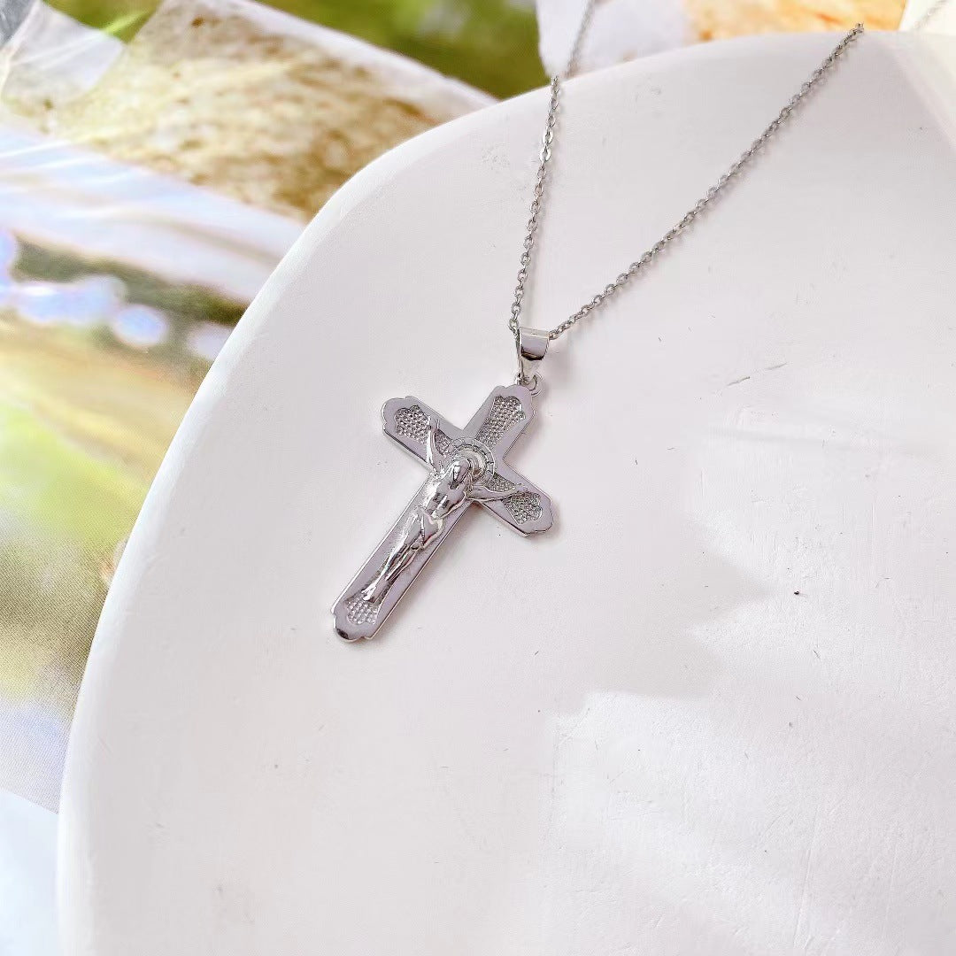 Jesus Cross Pendant Silver Necklace for Women