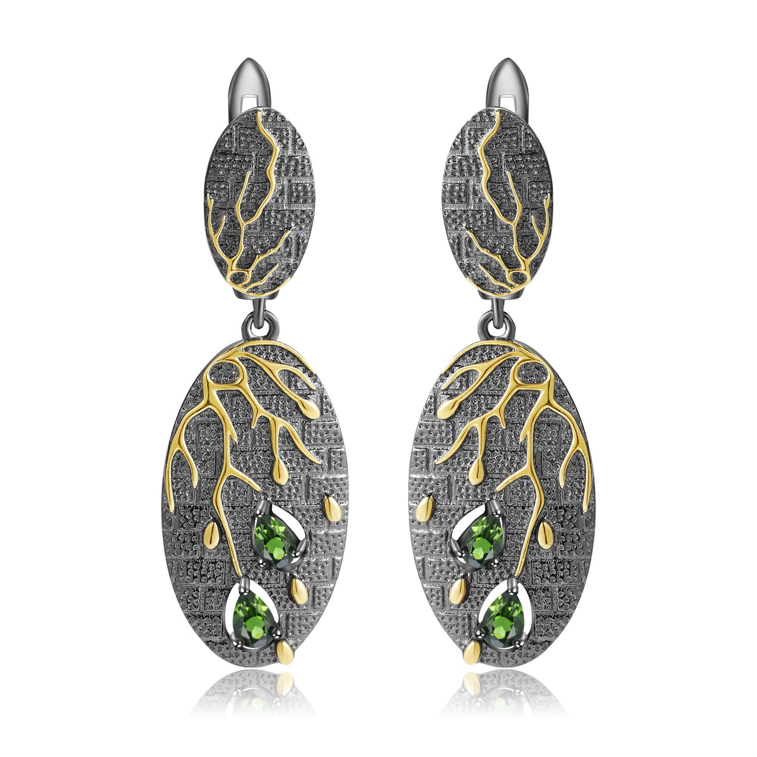 Georgia Premium Style Inlaid Natural Colourful Gemstones Fallen Leaves Oval Shape Sterling Silver Drop Earrings for Women