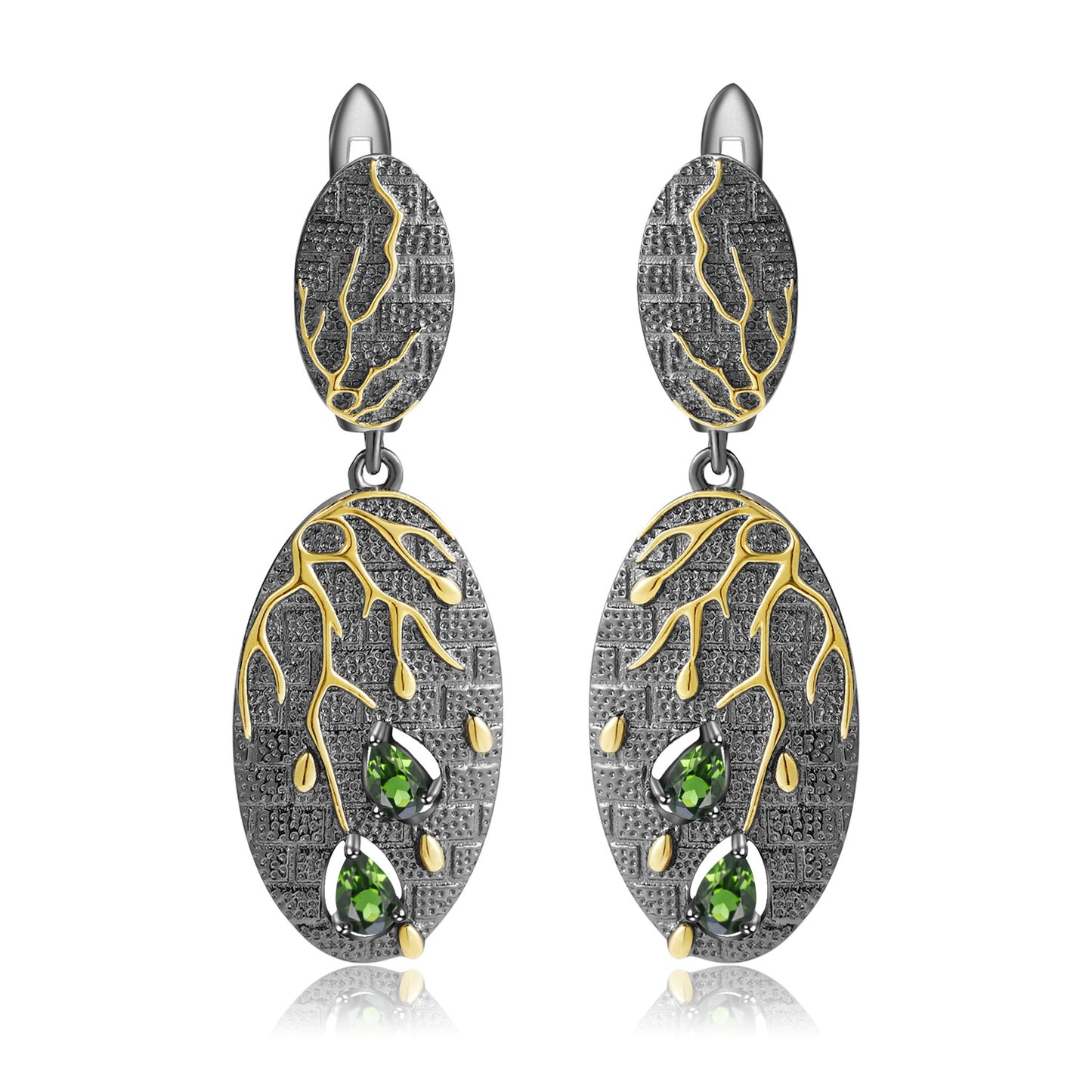 Georgia Premium Style Inlaid Natural Colourful Gemstones Fallen Leaves Oval Shape Sterling Silver Drop Earrings for Women