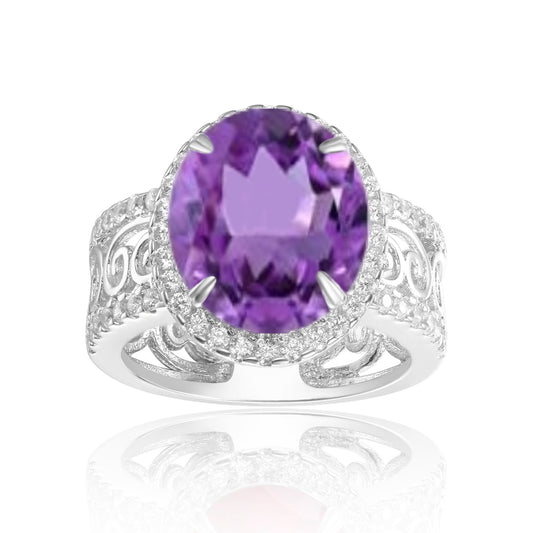 Natural Gemstone Soleste Halo Cathedral Silver Ring for Women