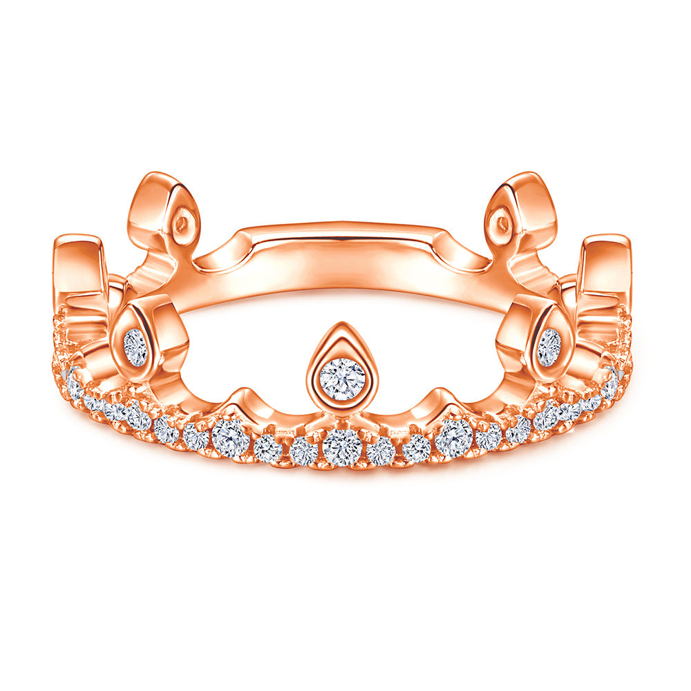 Full Zircon Princess Crown Silver Ring for Women