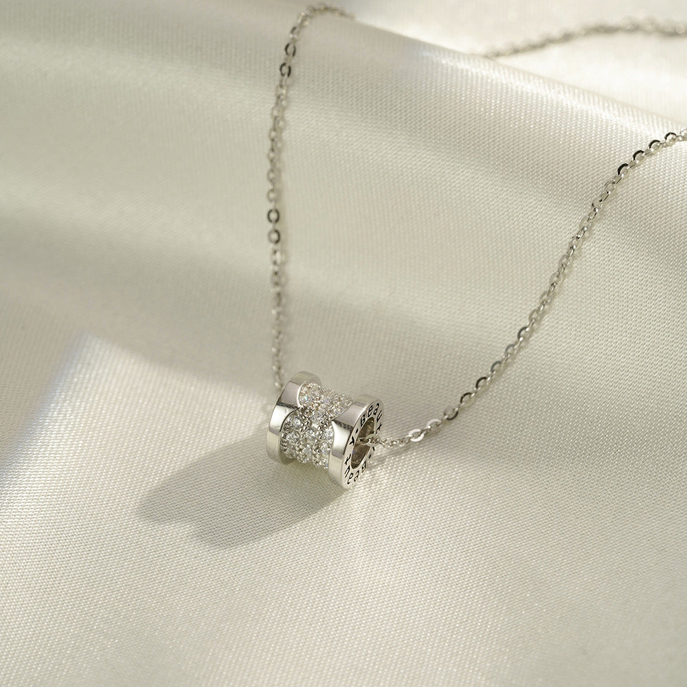 (Two Colours)  Inlay Crystal Small Waist Circle Wheel Pendants 925 Silver Collarbone Necklace for Women