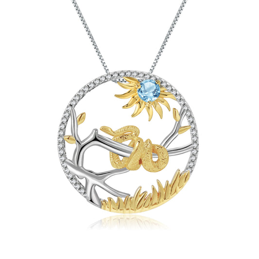 Chinese Style Elemen Designt  Zodiac Series Snake  Natural Gemstone Pendant  Silver Necklace for Women