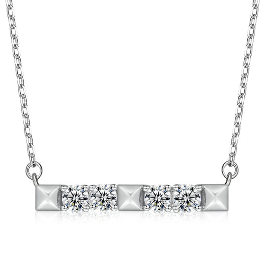 Zircon Long Strip Pendant Silver Necklace for Women
