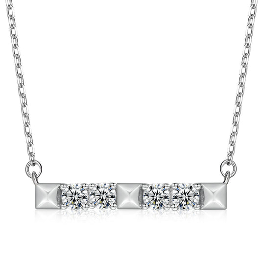 Zircon Long Strip Pendant Silver Necklace for Women