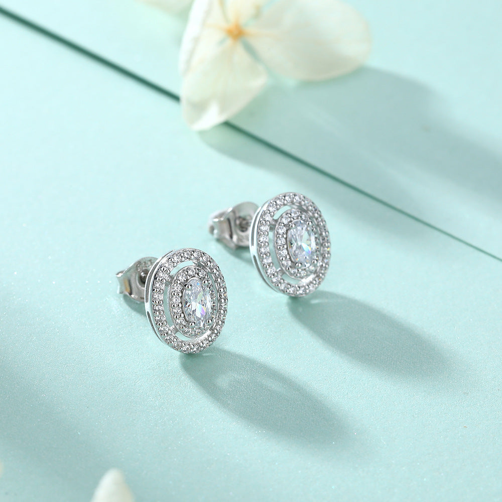 Sumptuous Oval Zircon Soleste Halo Silver Studs Earrings for Women