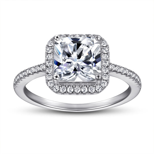 Cushion Cut Zircon Soleste Halo Silver Ring for Women