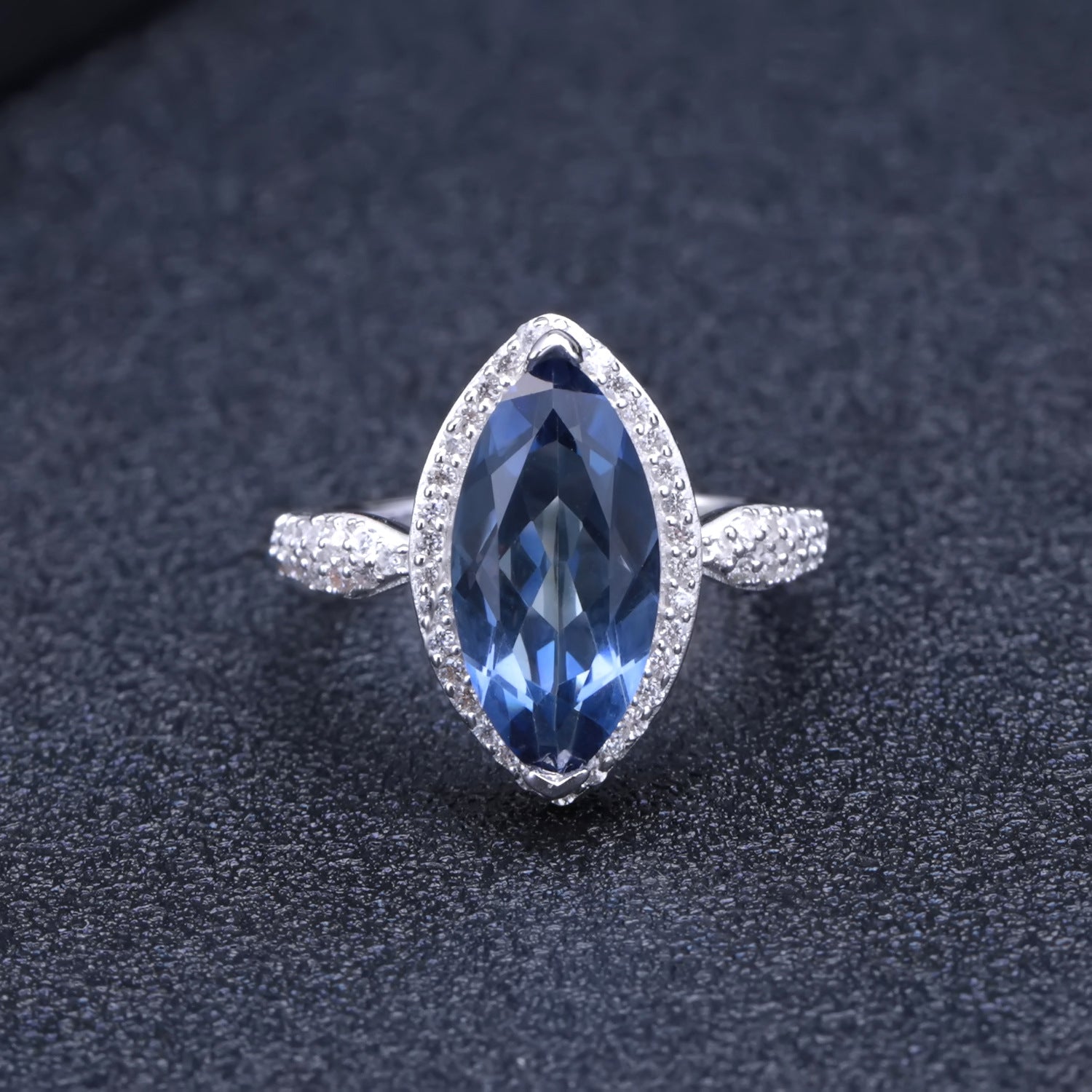 European Fashion Style Inlaid Natural Gemstone Marquise Silver Ring for Women