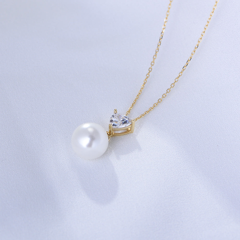 Heart-shaped Zircon with Pearl Sterling Silver Necklace for Women