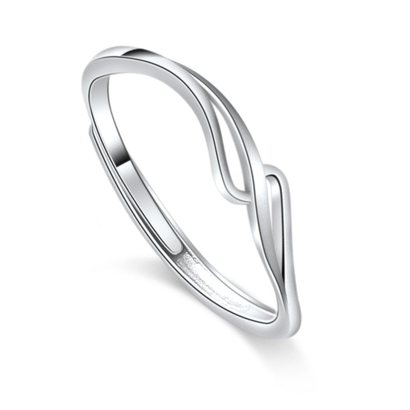 Hollow Out Interwoven Lines Silver Couple Ring for Women