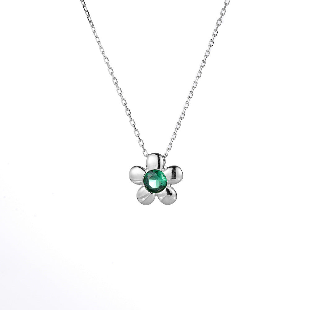 (Two Colours) Emerald Colour Flower Pendants 925 Silver Collarbone Necklace for Women