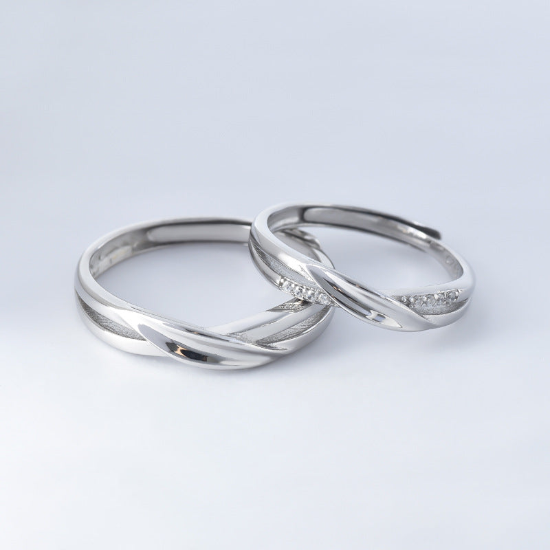 Irregular Lines with Zircon Silver Couple Ring for Women
