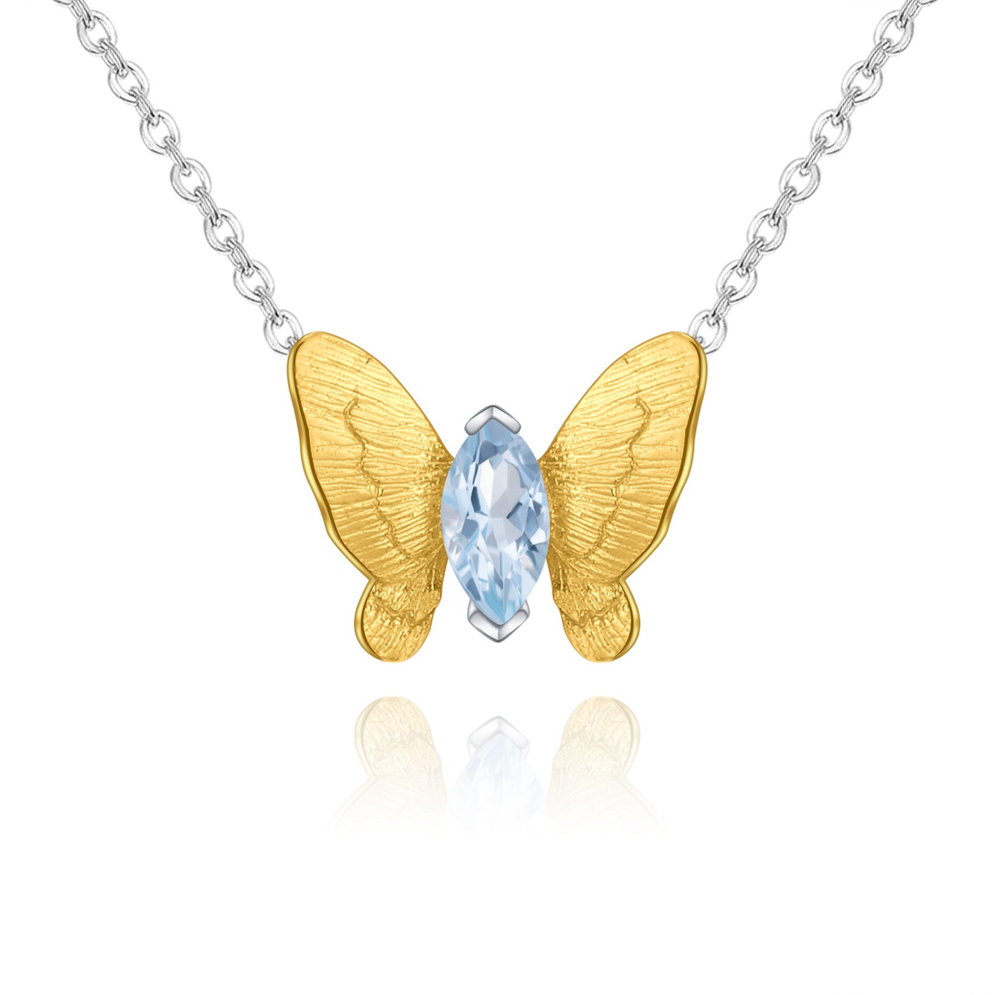 Gold Colour Simple Design Natural Gemstone Butterfly Pendant Silver Necklace for Women