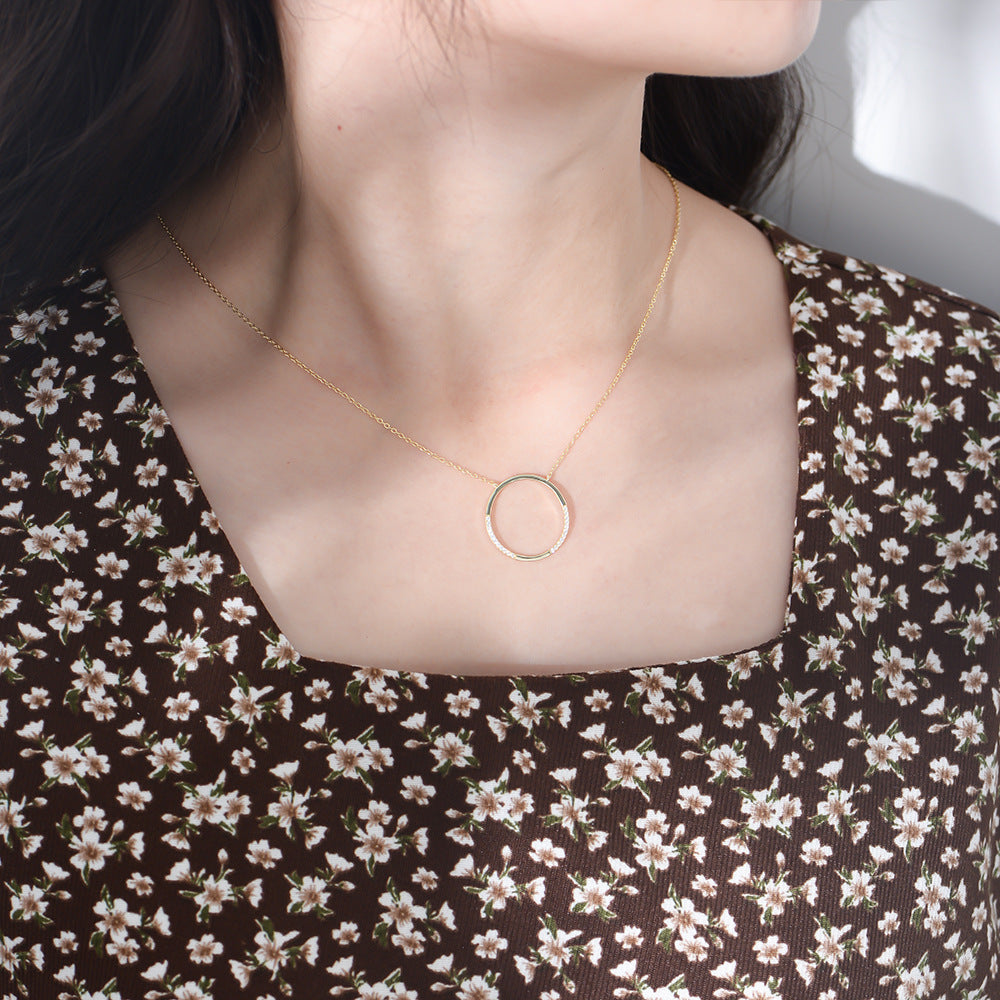 Circle Ring with Zircon Pendant Sterling Silver Necklace for Women
