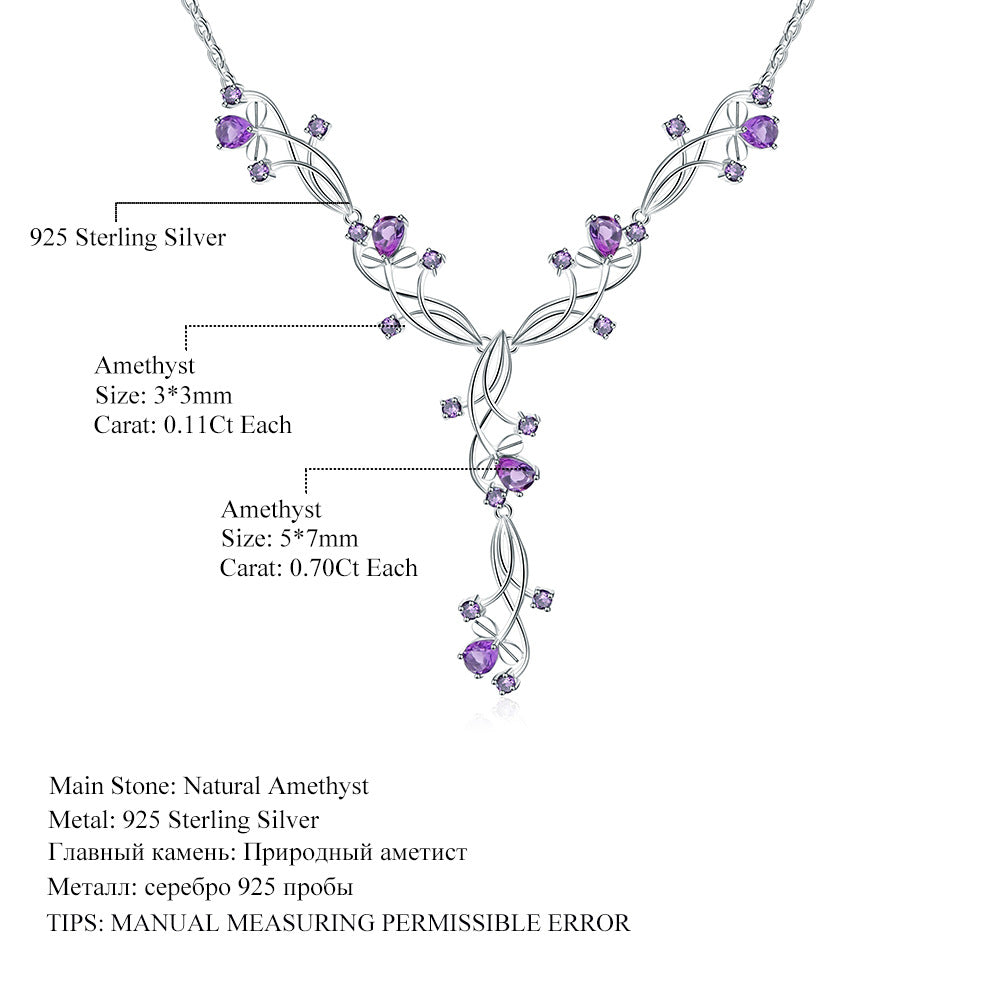 Luxury Style Inlaid Natural Colourful Gemstone Dinner Match Temperament Sterling Silver Necklace for Women