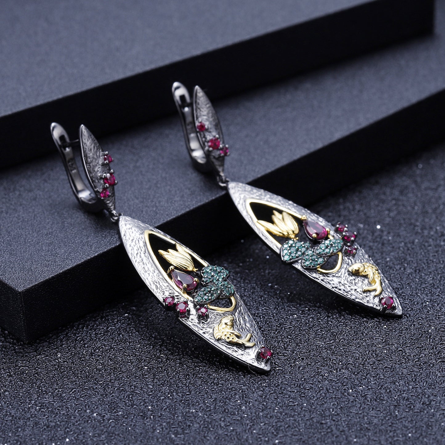 Premium Natural Rose Pomegranate Silver Drop Earrings for Women