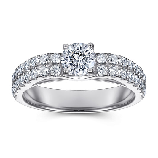 Four Prongs Round Zircon Double Row Cathedral Silver Ring for Women