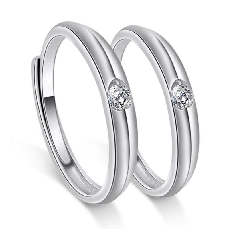 Heart-shape with Round Zircon Silver Couple Ring for Women