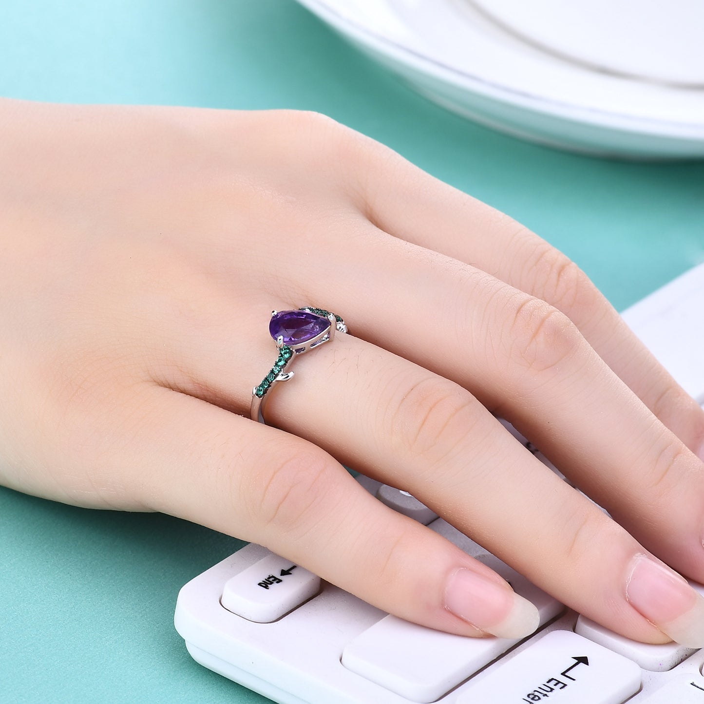 Adjustable s925 Sterling Silver Inlaid with Natural Colorful Amethyst Ring for Women
