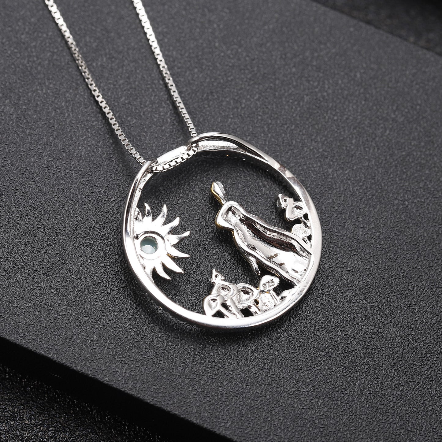 Chinese Style Element Design Zodiac Series Jade Rabbit Natural Topaz Silver Necklace for Women