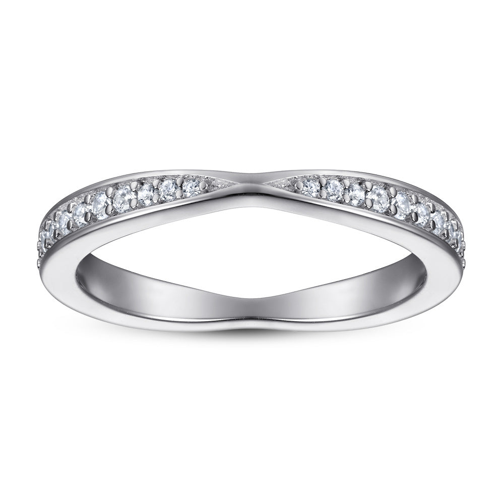 Round Zircon Cross Design Eternity Silver Ring