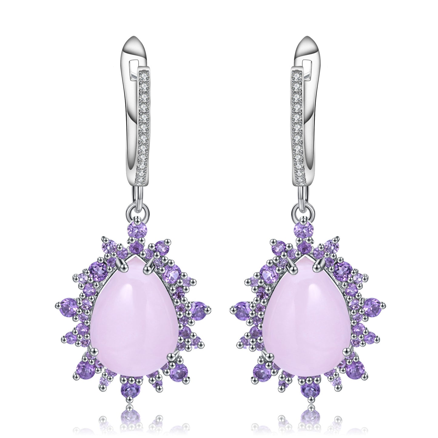 Luxurious Pink Carnelian 925 Silver inlaid Gemstone Drop Earrings for Women