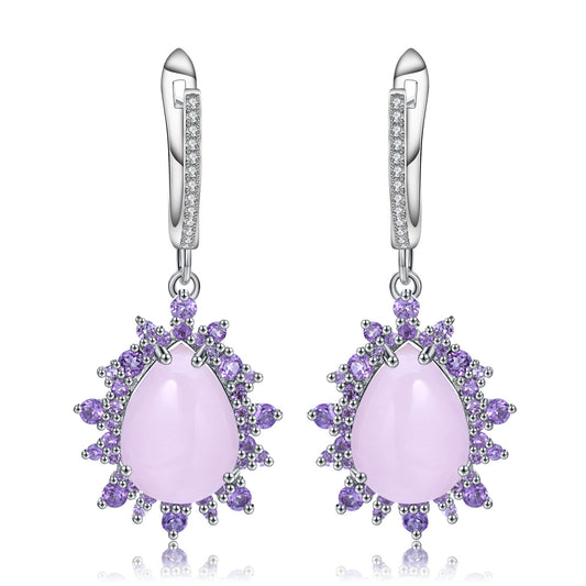 Luxurious Pink Carnelian 925 Silver inlaid Gemstone Drop Earrings for Women