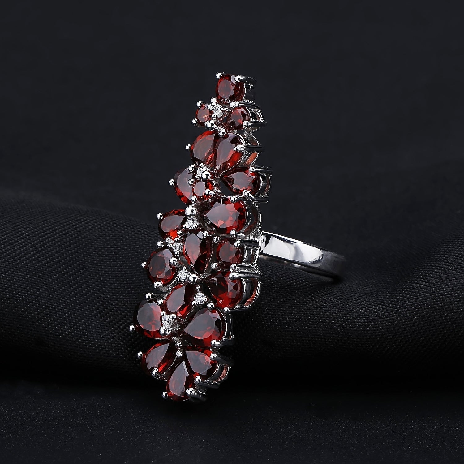 Europe and America Exaggerated Fashion Design Inlaid Natural Garnet Colourful Gemstone Silver Ring for Women
