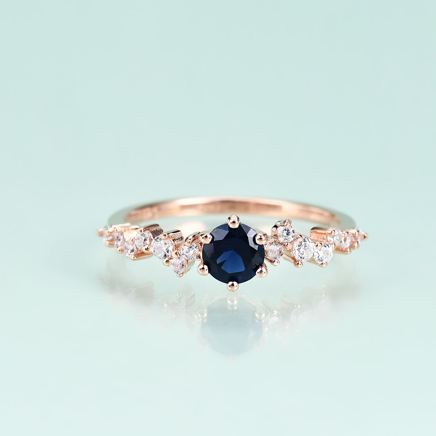 Luxury S925 Sterling Silver Blue Gem Rose Gold Colour Ring for Women