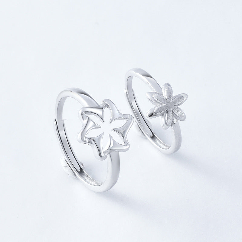 Hollow Flower Silver Couple Ring for Women