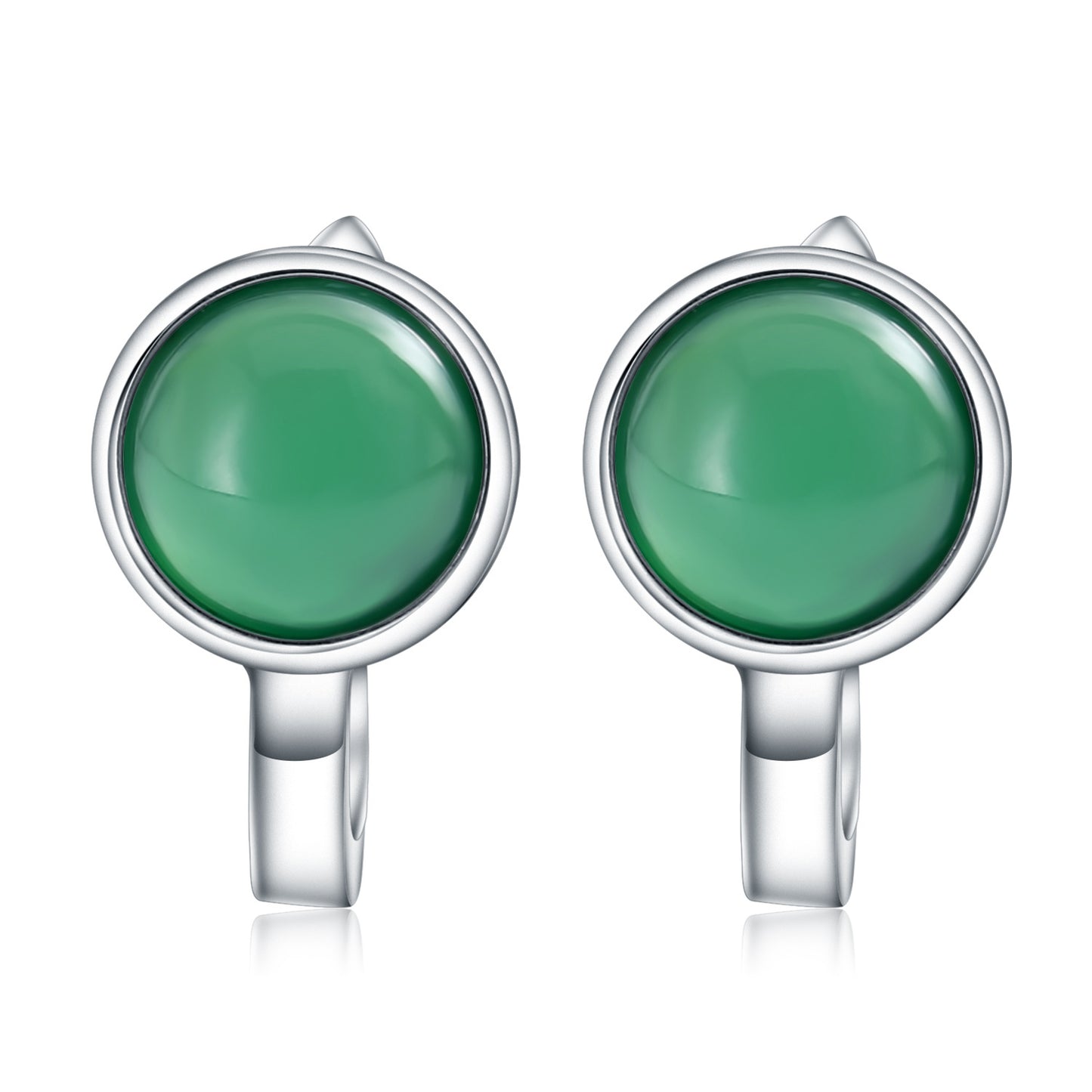 European Natural Green Agate Solitaire Round Cut Sterling Silver Studs Earrings for Women