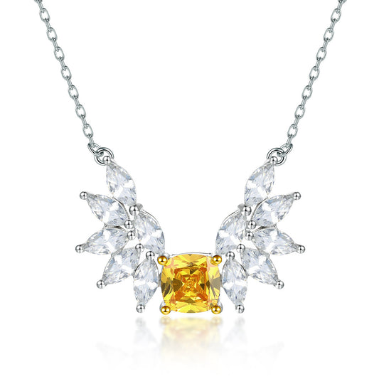 Marquise Wing Yellow Zircon Pendant Silver Necklace for Women