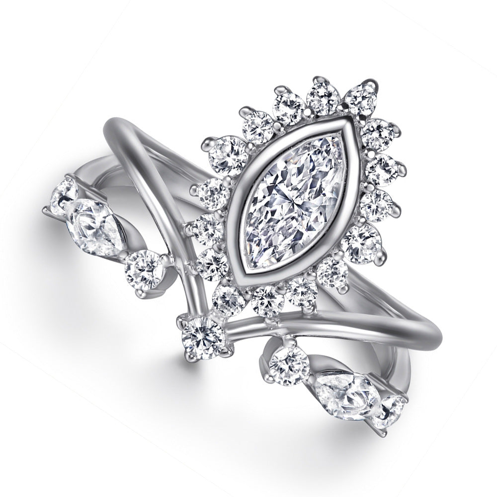 Marquise Zircon Exaggerated Modern Split Shank Silver Ring for Women