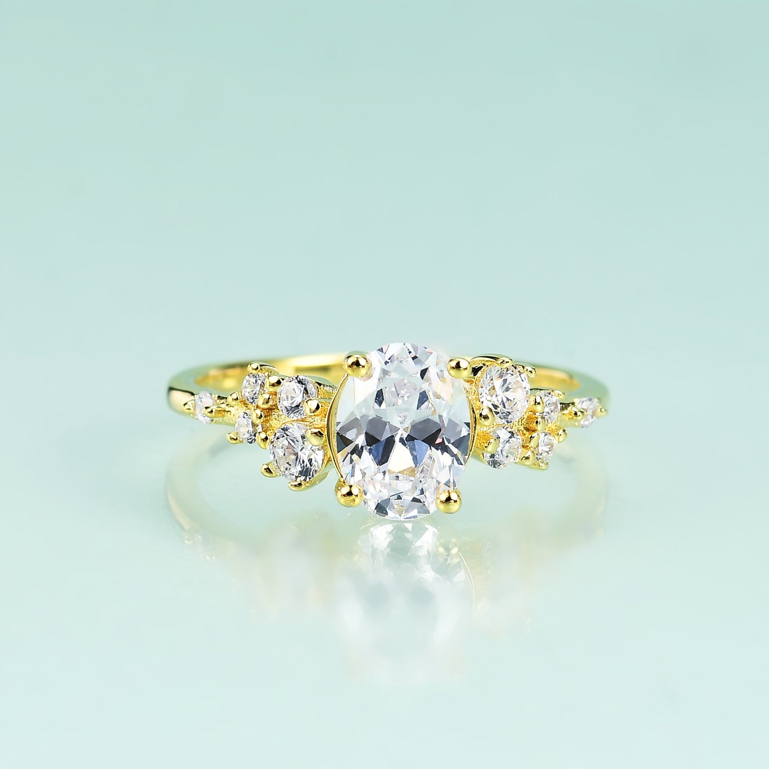 Golden Fashion Personality Simple Luxury Temperament Gold Inlaid 5A Zircon S925 Silver Ring for Women