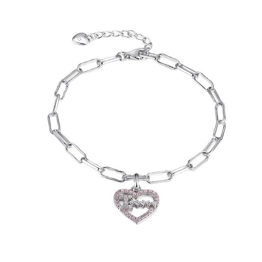 Hollow Zircon Heart Silver Bracelet for Women