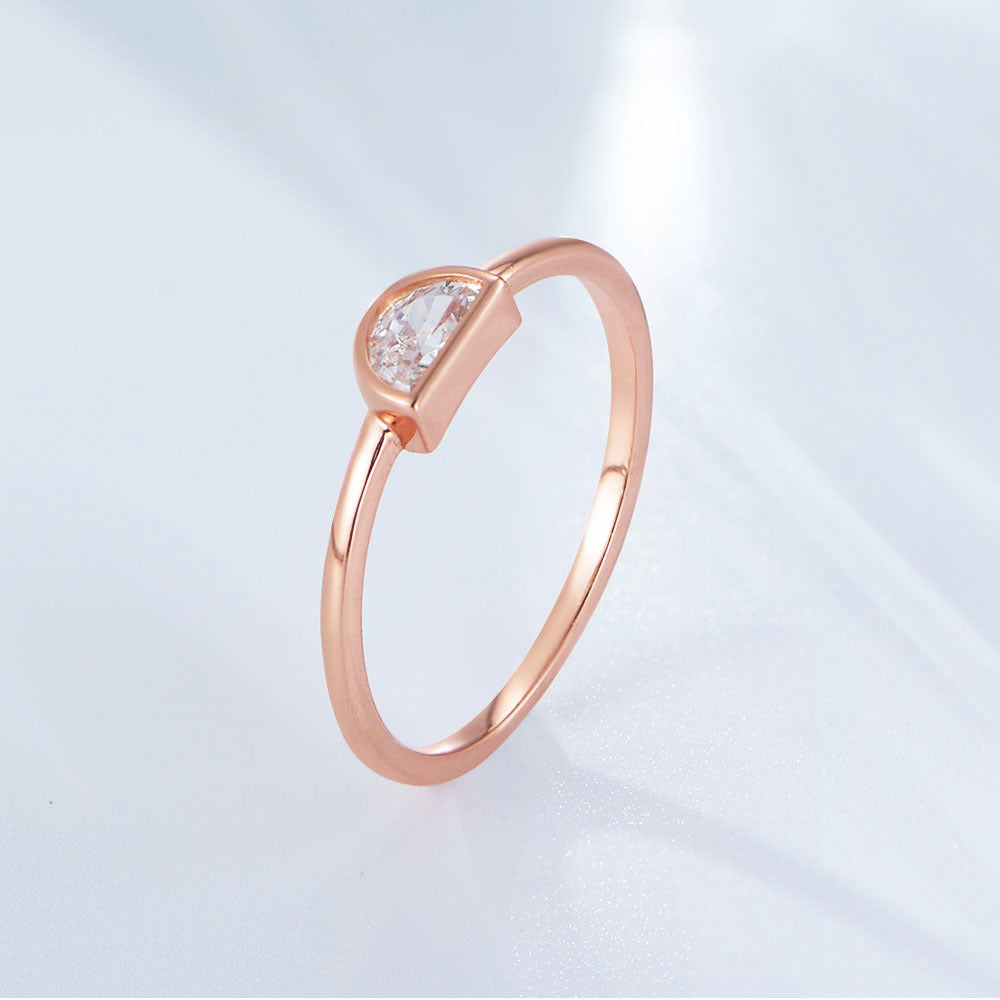 Semicircle Zircon Sterling Silver Ring