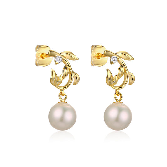 C-shape Branch Natural Freshwater Pearl Silver Drop Earrings for Women