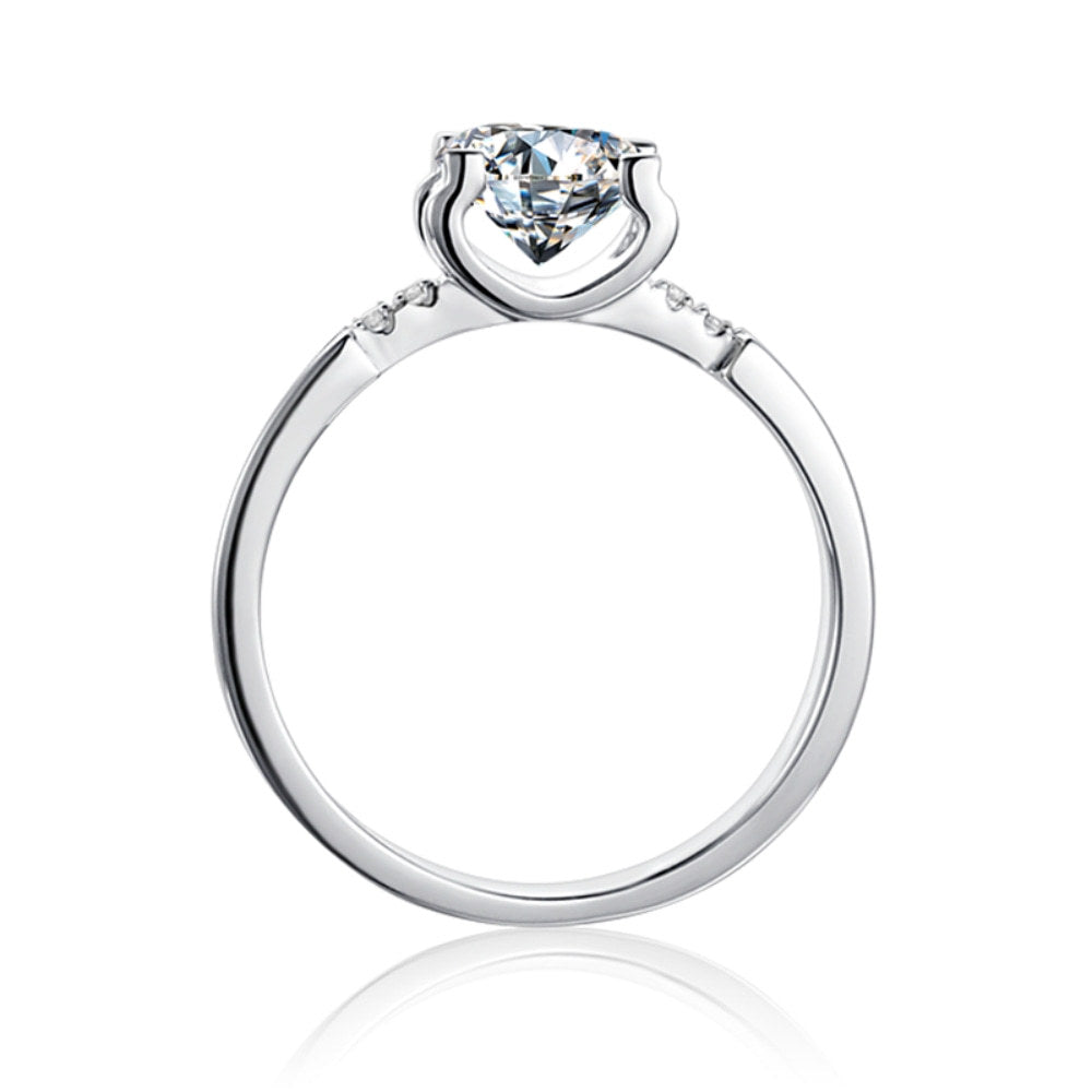 Cathedral Oxhead Prong 1.0 Carat Round Cut Moissanite Engagement Ring