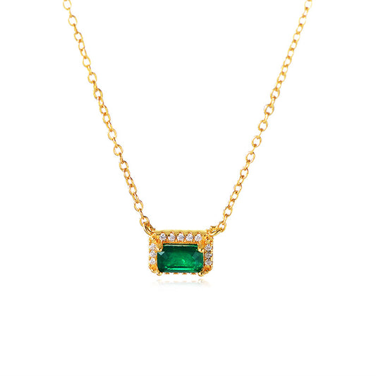 Soleste Halo Emerald Zircon Pendant Sterling Silver Collarbone Necklace for Women